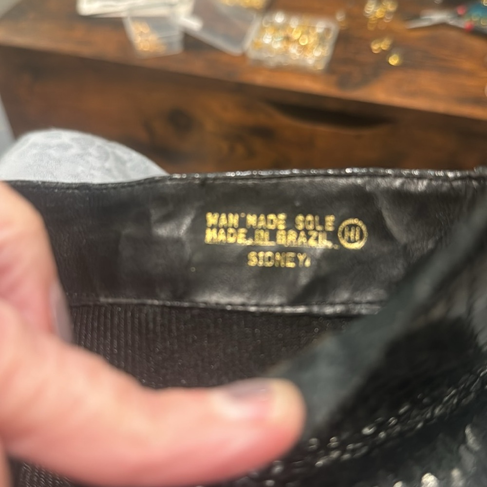 Black Leather Snakeskin Patterned, Square Toed, A… - image 7